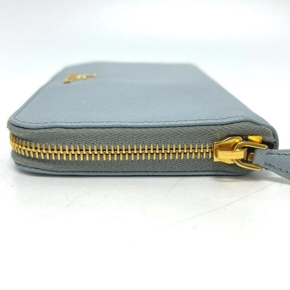 PRADA 1M0506 logo Zip Around Long Wallet saffiano leather blue/GoldHardware - Picture 6 of 15